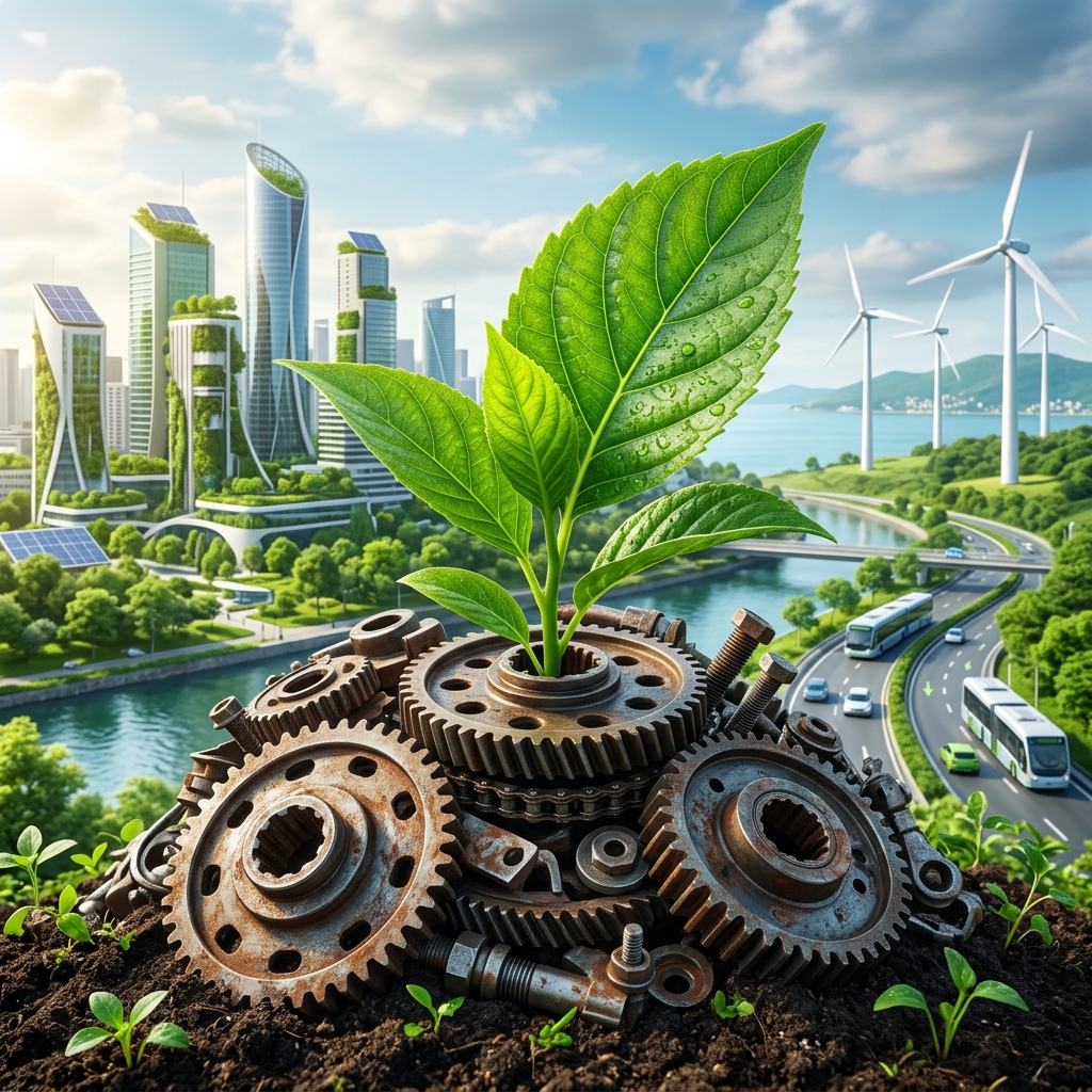 Environmental benefits of recycling scrap cars green concept