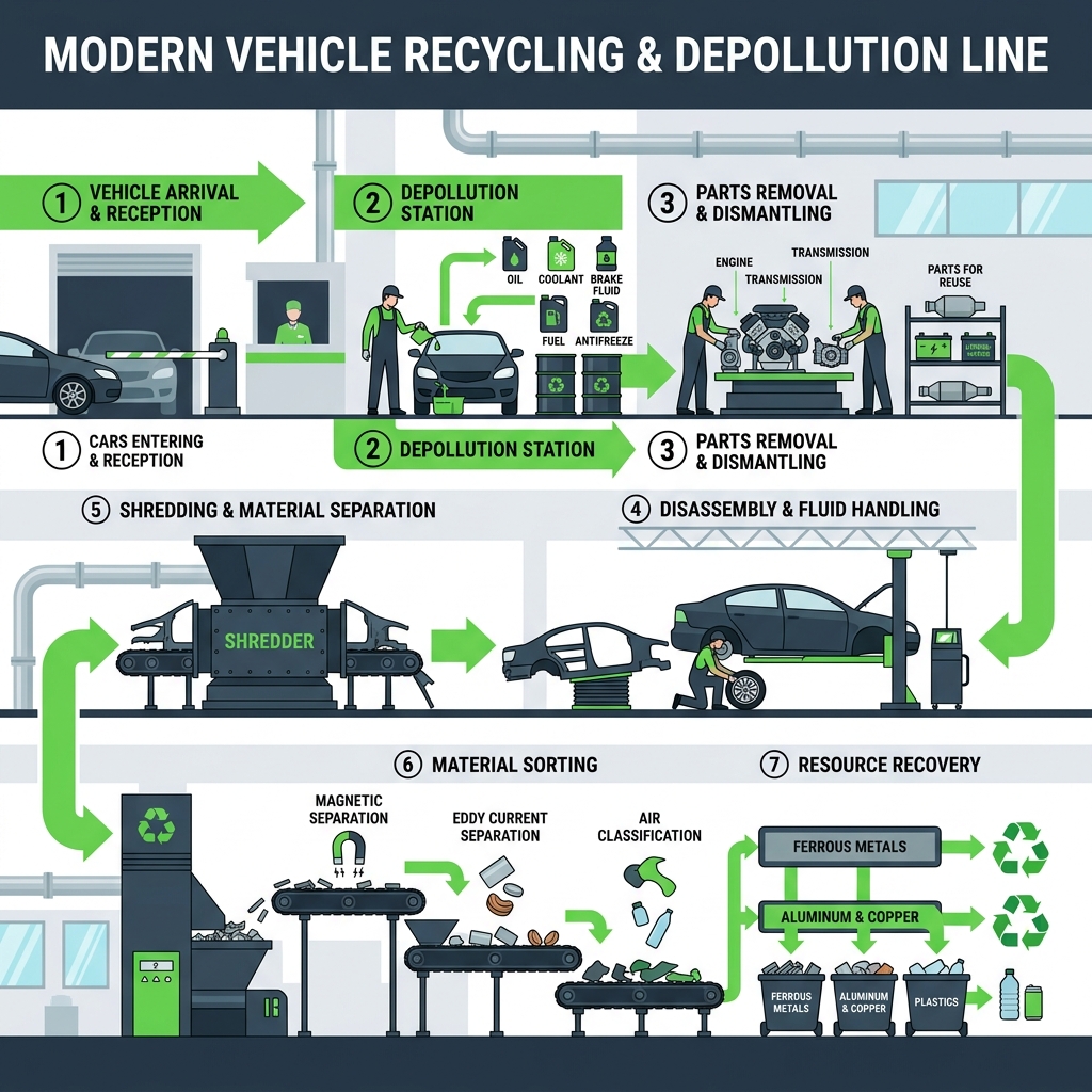 Car body moving on a metal recycling shredder line